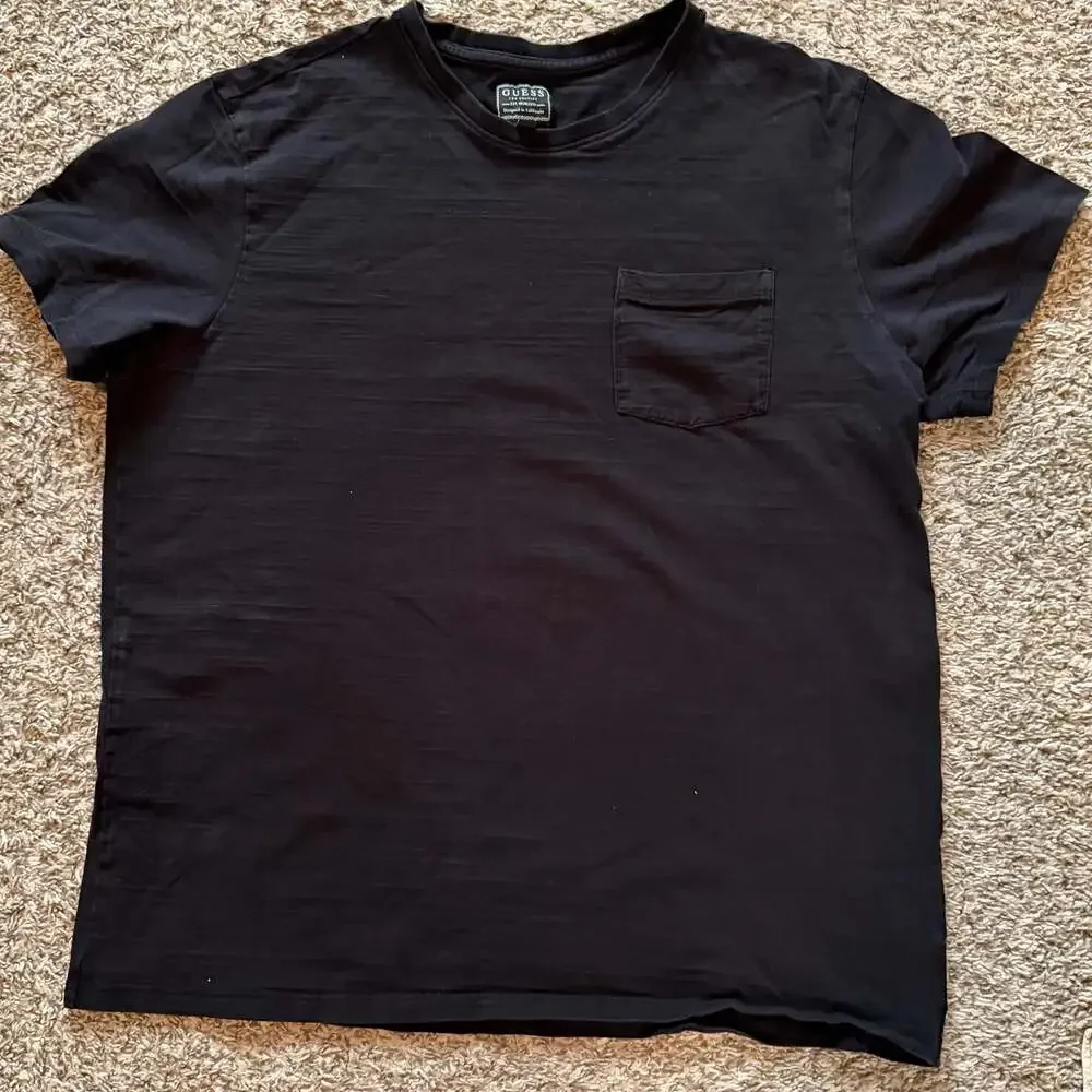 GUESS Black Pocket T Shirt Mens L Logo Side Tape Streetwear Short Sleeve Tee - Picture 4 of 7